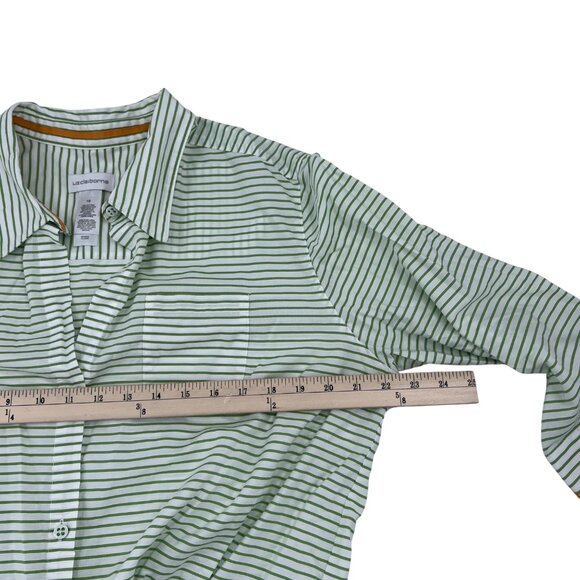 Liz Claiborne Women's Green Striped Tie Front Blouse Size 14 button down - Picture 5 of 7